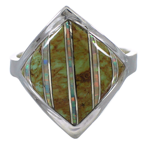 Silver Southwestern Turquoise Opal Ring Size 6-1/2 QX82445
